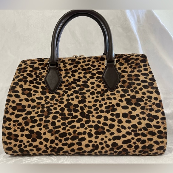 Kate Spade Leopard Haircalf zip medium satchel with chocolate leather sides - Picture 4 of 12